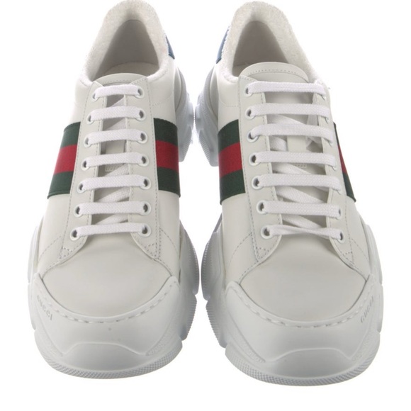 Gucci White and Green Sneakers with Signature Stripe